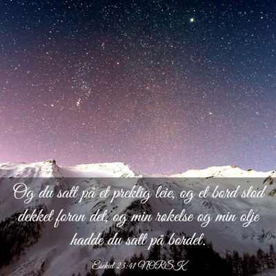 Picture 03 - Esekiel 23:41 NORSK - Og du satt på et prektig leie, og et bord stod - Bible Verse Picture