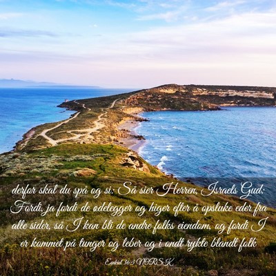 Picture 03 - Esekiel 36:3 NORSK - derfor skal du spå og si: Så sier Herren, - Bible Verse Picture