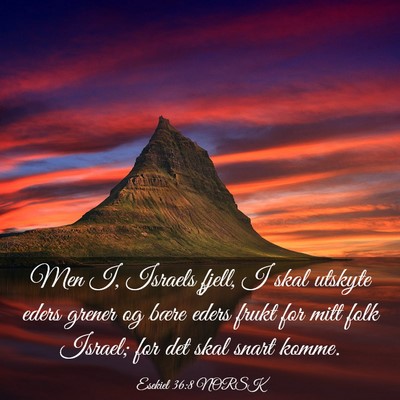 Picture 03 - Esekiel 36:8 NORSK - Men I, Israels fjell, I skal utskyte eders grener - Bible Verse Picture