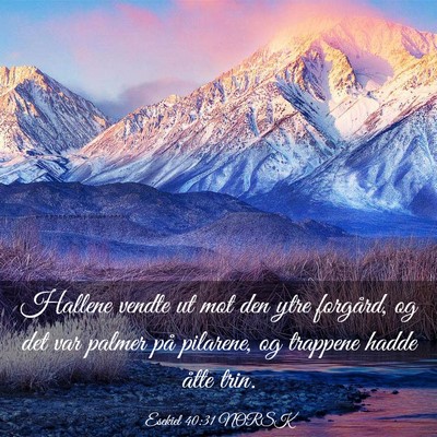 Picture 03 - Esekiel 40:31 NORSK - Hallene vendte ut mot den ytre forgård, og det - Bible Verse Picture
