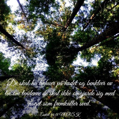 Picture 03 - Esekiel 44:18 NORSK - De skal ha linhuer på hodet og benklær av lin - Bible Verse Picture
