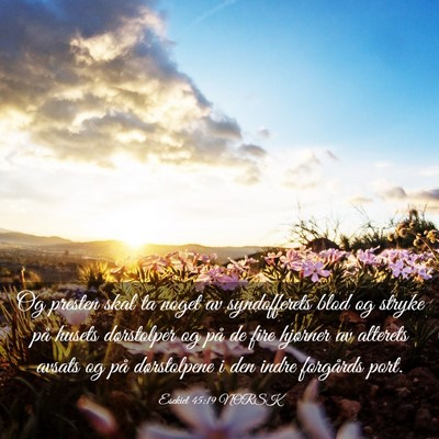 Picture 03 - Esekiel 45:19 NORSK - Og presten skal ta noget av syndofferets blod og - Bible Verse Picture