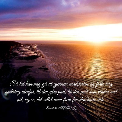 Picture 03 - Esekiel 47:2 NORSK - Så lot han mig gå ut gjennem nordporten og - Bible Verse Picture