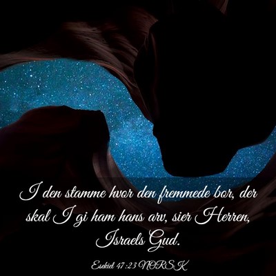 Picture 03 - Esekiel 47:23 NORSK - I den stamme hvor den fremmede bor, der skal I gi - Bible Verse Picture