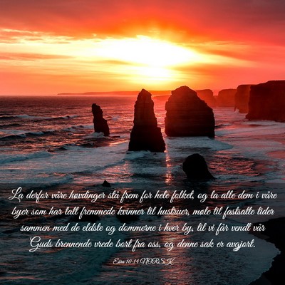 Picture 03 - Esra 10:14 NORSK - La derfor våre høvdinger stå frem for hele - Bible Verse Picture