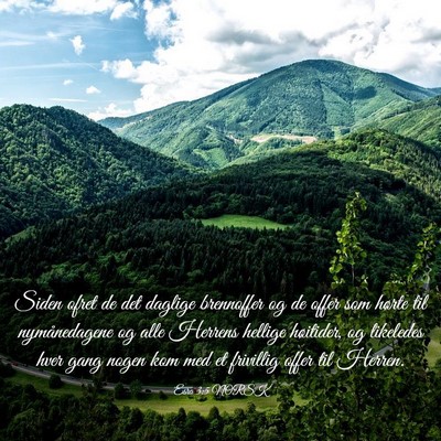 Picture 03 - Esra 3:5 NORSK - Siden ofret de det daglige brennoffer og de offer - Bible Verse Picture