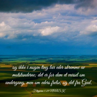 Picture 03 - Filipperne 1:28 NORSK - og ikke i nogen ting lar eder skremme av - Bible Verse Picture