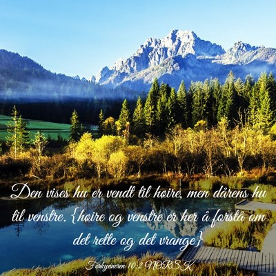 Picture 03 - Forkynneren 10:2 NORSK - Den vises hu er vendt til høire, men dårens hu - Bible Verse Picture