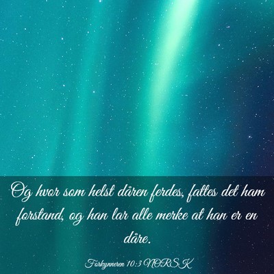 Picture 03 - Forkynneren 10:3 NORSK - Og hvor som helst dåren ferdes, fattes det ham - Bible Verse Picture