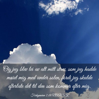 Picture 03 - Forkynneren 2:18 NORSK - Og jeg blev lei av alt mitt strev, som jeg hadde - Bible Verse Picture