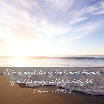 Picture 03 - Forkynneren 5:3 NORSK - For av meget strev og kav kommer drømmer, og med - Bible Verse Picture