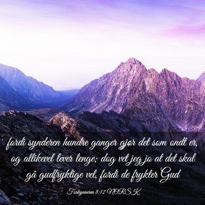Picture 03 - Forkynneren 8:12 NORSK - fordi synderen hundre ganger gjør det som ondt - Bible Verse Picture