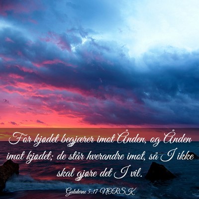 Picture 03 - Galaterne 5:17 NORSK - For kjødet begjærer imot Ånden, og Ånden imot - Bible Verse Picture