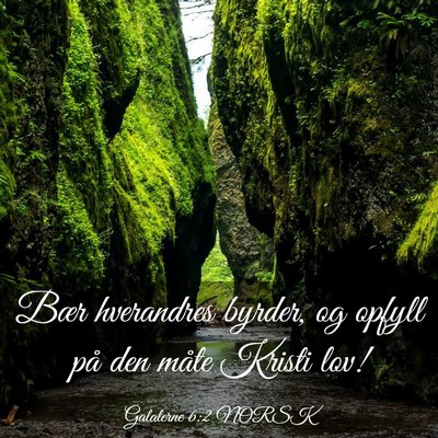 Picture 03 - Galaterne 6:2 NORSK - Bær hverandres byrder, og opfyll på den måte - Bible Verse Picture