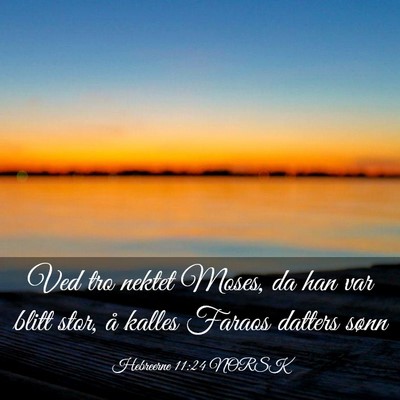 Picture 03 - Hebreerne 11:24 NORSK - Ved tro nektet Moses, da han var blitt stor, å - Bible Verse Picture