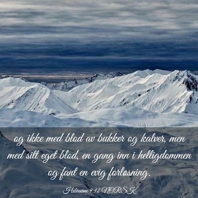 Picture 03 - Hebreerne 9:12 NORSK - og ikke med blod av bukker og kalver, men med - Bible Verse Picture