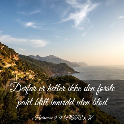 Picture 03 - Hebreerne 9:18 NORSK - Derfor er heller ikke den første pakt blitt - Bible Verse Picture