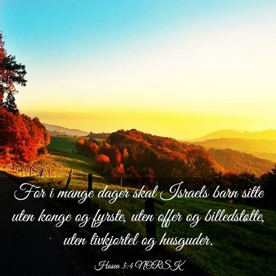 Picture 03 - Hosea 3:4 NORSK - For i mange dager skal Israels barn sitte uten - Bible Verse Picture