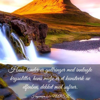 Picture 03 - Høysangen 5:14 NORSK - Hans hender er gullringer med innlagte - Bible Verse Picture