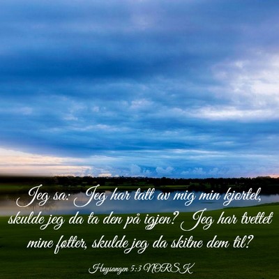 Picture 03 - Høysangen 5:3 NORSK - Jeg sa: Jeg har tatt av mig min kjortel, skulde - Bible Verse Picture