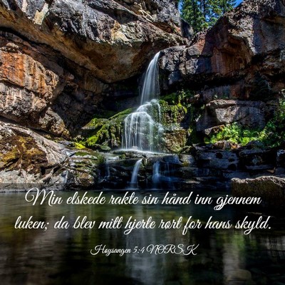 Picture 03 - Høysangen 5:4 NORSK - Min elskede rakte sin hånd inn gjennem luken; da - Bible Verse Picture