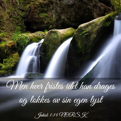 Picture 03 - Jakob 1:14 NORSK - Men hver fristes idet han drages og lokkes av sin - Bible Verse Picture