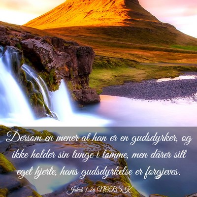Picture 03 - Jakob 1:26 NORSK - Dersom en mener at han er en gudsdyrker, og ikke - Bible Verse Picture