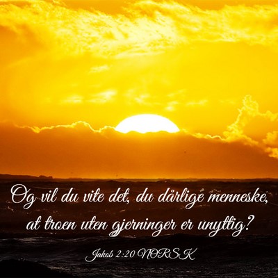 Picture 03 - Jakob 2:20 NORSK - Og vil du vite det, du dårlige menneske, at - Bible Verse Picture