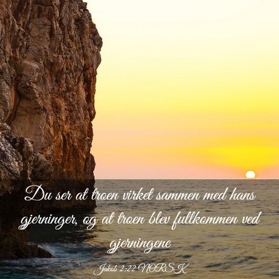 Picture 03 - Jakob 2:22 NORSK - Du ser at troen virket sammen med hans - Bible Verse Picture