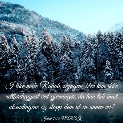 Picture 03 - Jakob 2:25 NORSK - I like måte Rahab, skjøgen; blev hun ikke - Bible Verse Picture