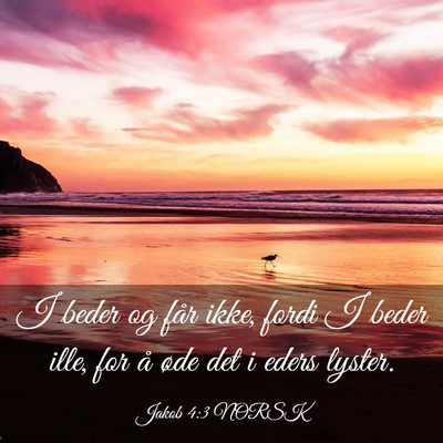 Picture 03 - Jakob 4:3 NORSK - I beder og får ikke, fordi I beder ille, for å - Bible Verse Picture