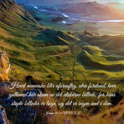 Picture 03 - Jeremia 10:14 NORSK - Hvert menneske blir ufornuftig, uten forstand, - Bible Verse Picture