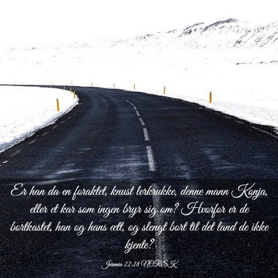 Picture 03 - Jeremia 22:28 NORSK - Er han da en foraktet, knust lerkrukke, denne - Bible Verse Picture