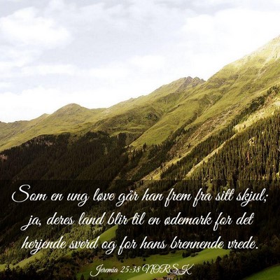 Picture 03 - Jeremia 25:38 NORSK - Som en ung løve går han frem fra sitt skjul; - Bible Verse Picture