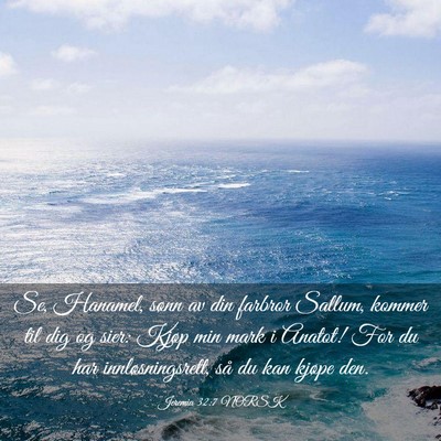 Picture 03 - Jeremia 32:7 NORSK - Se, Hanamel, sønn av din farbror Sallum, kommer - Bible Verse Picture