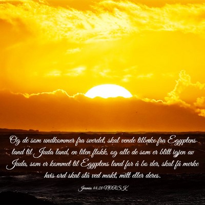 Picture 03 - Jeremia 44:28 NORSK - Og de som undkommer fra sverdet, skal vende - Bible Verse Picture