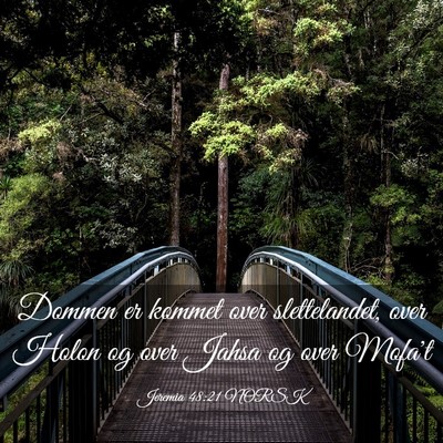 Picture 03 - Jeremia 48:21 NORSK - Dommen er kommet over slettelandet, over Holon og - Bible Verse Picture