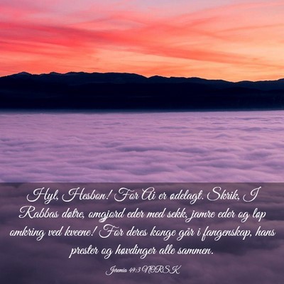 Picture 03 - Jeremia 49:3 NORSK - Hyl, Hesbon! For Ai er ødelagt. Skrik, I Rabbas - Bible Verse Picture