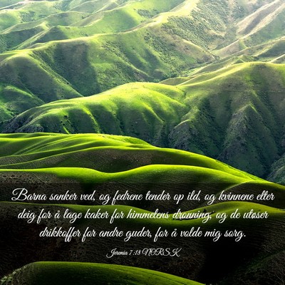 Picture 03 - Jeremia 7:18 NORSK - Barna sanker ved, og fedrene tender op ild, og - Bible Verse Picture