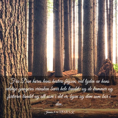 Picture 03 - Jeremia 8:16 NORSK - Fra Dan høres hans hesters fnysen, ved lyden av - Bible Verse Picture