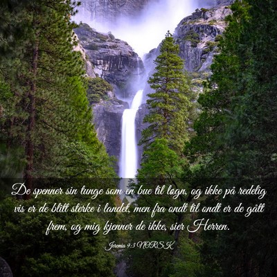 Picture 03 - Jeremia 9:3 NORSK - De spenner sin tunge som en bue til løgn, og - Bible Verse Picture