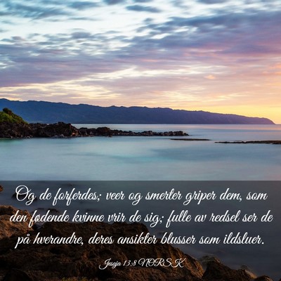 Picture 03 - Jesaja 13:8 NORSK - Og de forferdes; veer og smerter griper dem, som - Bible Verse Picture