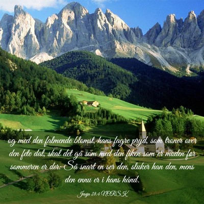 Picture 03 - Jesaja 28:4 NORSK - og med den falmende blomst, hans fagre pryd, som - Bible Verse Picture