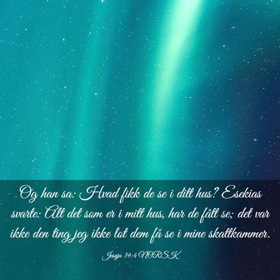 Picture 03 - Jesaja 39:4 NORSK - Og han sa: Hvad fikk de se i ditt hus? Esekias - Bible Verse Picture