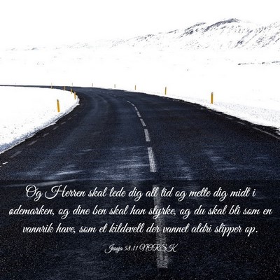 Picture 03 - Jesaja 58:11 NORSK - Og Herren skal lede dig all tid og mette dig midt - Bible Verse Picture
