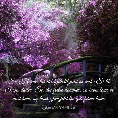 Picture 03 - Jesaja 62:11 NORSK - Se, Herren lar det lyde til jordens ende: Si til - Bible Verse Picture