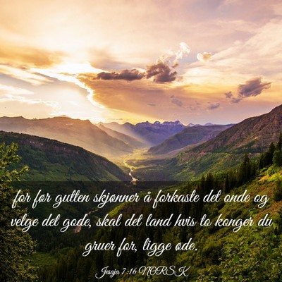 Picture 03 - Jesaja 7:16 NORSK - for før gutten skjønner å forkaste det onde og - Bible Verse Picture