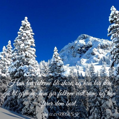 Picture 03 - Job 12:23 NORSK - Han lar folkene bli store, og han lar dem gå til - Bible Verse Picture