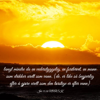 Picture 03 - Job 15:16 NORSK - langt mindre da en vederstyggelig, en fordervet, - Bible Verse Picture