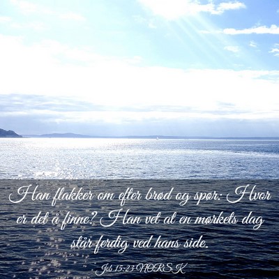 Picture 03 - Job 15:23 NORSK - Han flakker om efter brød og spør: Hvor er det - Bible Verse Picture